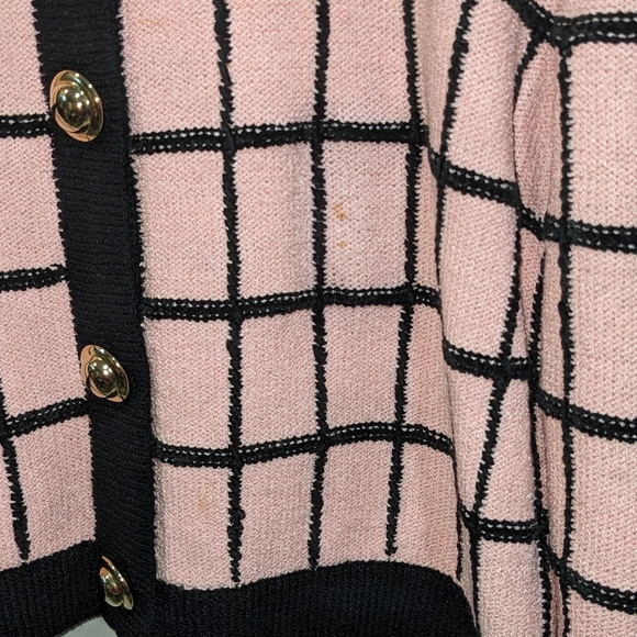 Vintage Beloux Classic Pink and Black Windowpane Cardigan Sweater Size M - Picture 6 of 9